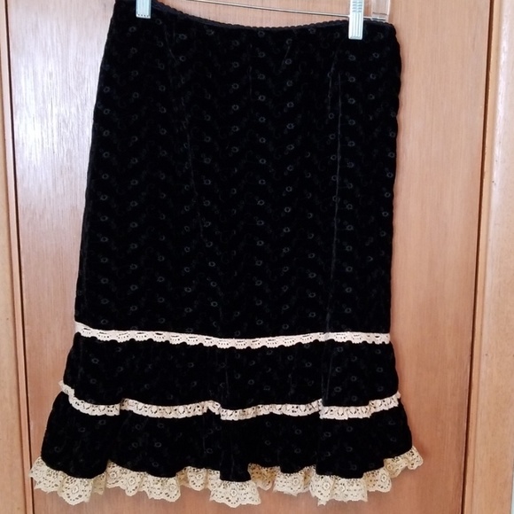 Nanette Lepore Dresses & Skirts - Nanette Lepore Black Velevet Eyelet Tiered Skirt 8